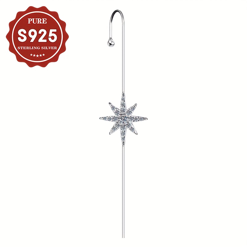 Women's S925 Silver Hexagram Long Bar Ear Hook Earrings